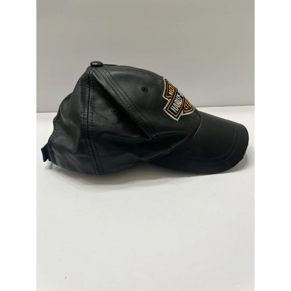 Harley-Davidson Genuine Leather Cap Hat Made in USA Vintage Biker Motorcycle